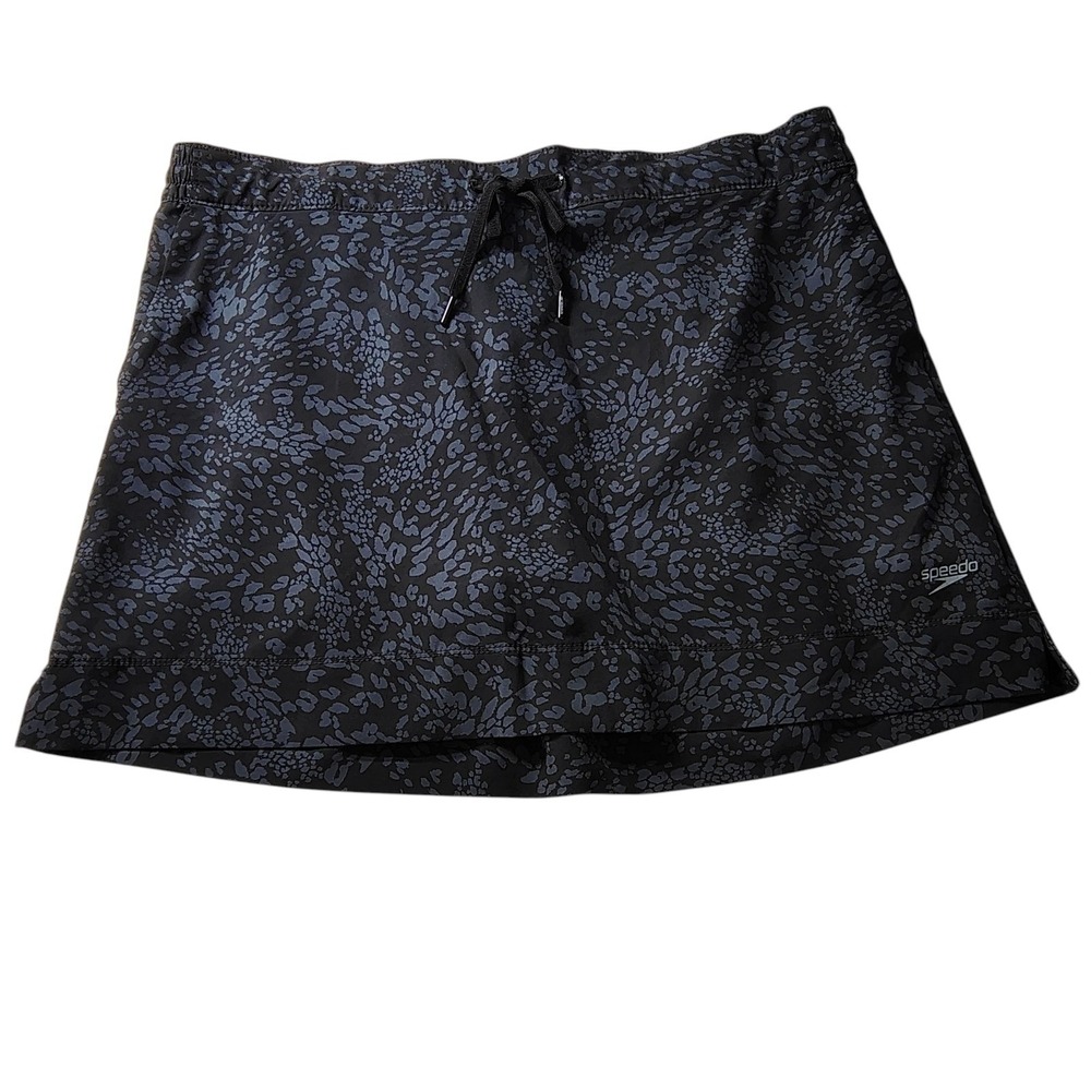 Speedo Womens XXL Black Animal Print Swim Skort Built-in Shorts Drawstring Waist